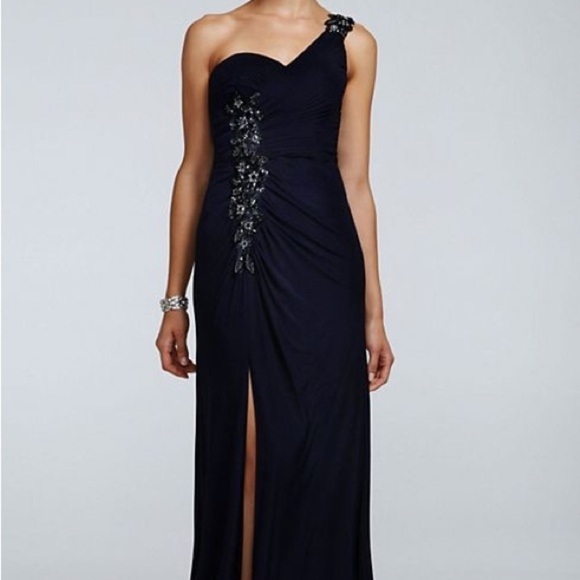 ⭐️ba Nites One Shoulder Beaded Jersey Dress With Ruching⭐️ - Picture 2 of 12